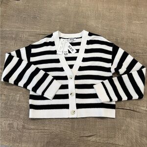 525 America Black White Striped Cotton Cardigan XS NWT